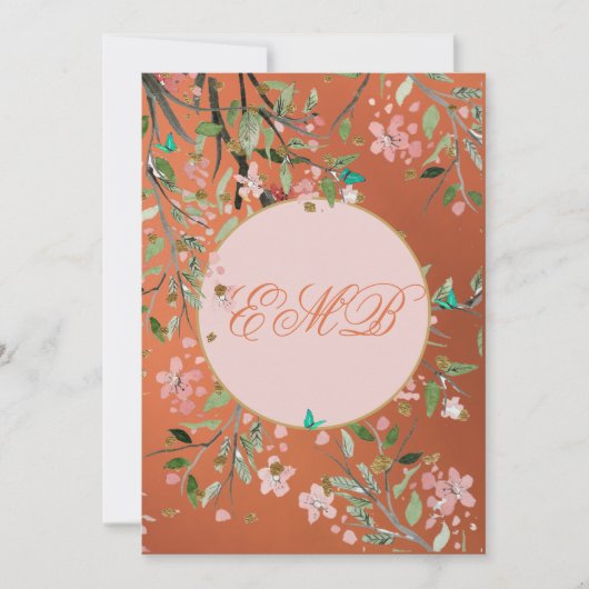 90e Floral Coral Elegant Pink Monogram Birthday Kaart (Voorkant)