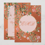 90e Floral Coral Elegant Pink Monogram Birthday Kaart (Voorkant / Achterkant)