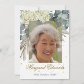 90e Floral Gold Elegant Foto Verjaardag Kaart (Achterkant)