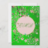 90e Floral Green Elegant Pink Monogram Birthday Kaart (Voorkant)