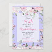 90e Floral Paars Spring Elegant Foto van Birthday Kaart (Voorkant)