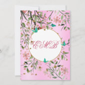 90e Floral Pink Chic Elegant Monogram Birthday Kaart (Voorkant)