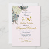 90e Floral Pink Gold Elegant Fotodag Kaart (Voorkant)