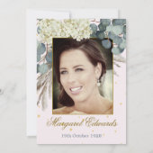 90e Floral Pink Gold Elegant Fotodag Kaart (Achterkant)