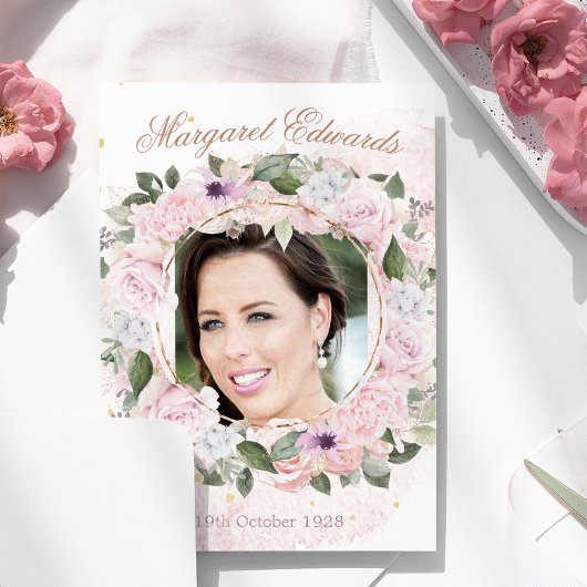 90e Floral Pink Gold Elegant Fotodag Kaart