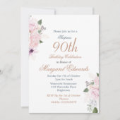 90e Floral Pink Gold Elegant Fotodag Kaart (Voorkant)