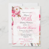 90e Floral Pink Spring Elegant Foto Birthday Kaart (Voorkant)