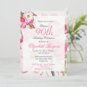 90e Floral Pink Spring Elegant Foto Birthday Kaart (Staand voorkant)