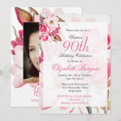90e Floral Pink Spring Elegant Foto Birthday Kaart (Voorkant / Achterkant)