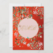 90e Floral Red Elegant Pink Gold Birthday Kaart (Voorkant)