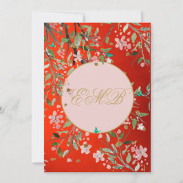 90e Floral Red Elegant Pink Gold Birthday Kaart