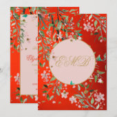 90e Floral Red Elegant Pink Gold Birthday Kaart (Voorkant / Achterkant)