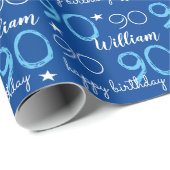 90e gelukkige verjaardag blauw Gepersonaliseerd Cadeaupapier (Rol Hoek)