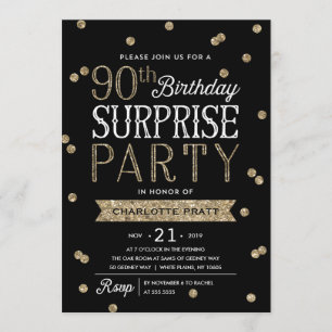 90e Glitter Confetti Surprise Party Invitation Kaart