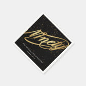 90e Gold Black Confetti Calligraphy Classy Servet (Hoek)