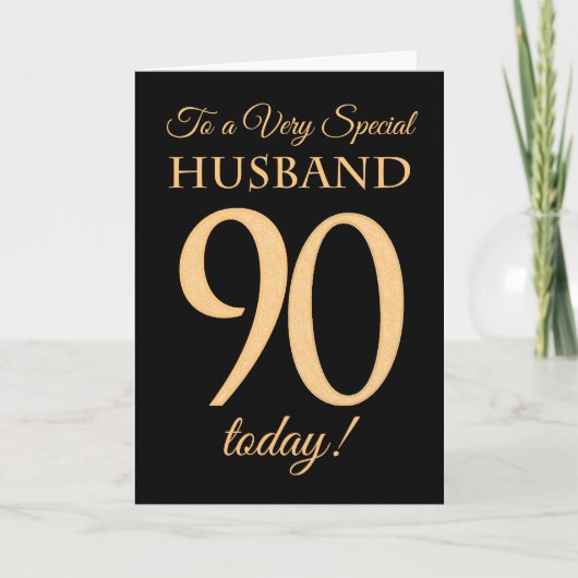90e Gold-effect op Black voor Husband Birthday Kaart (Voorkant)