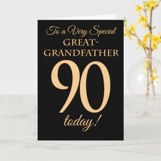 90e Goud-effect Zwart, Overgrootvader Verjaardag Kaart (Gele Bloem)