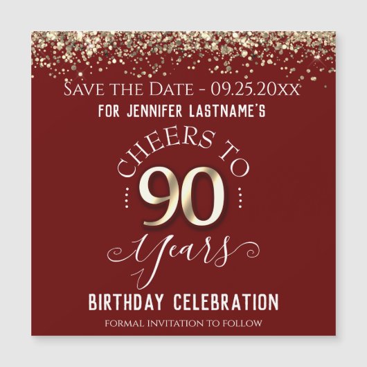 90e gouddag Red de datum Magnet (Voorkant)