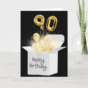 90e gouden ballonnen in een witte doos kaart