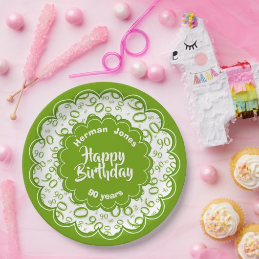 90e groen/wit willekeurig getallenpatroon papieren bordje (Feest)