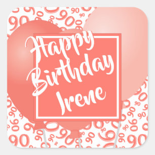 90e Happy Birthday - 90 Coral Number Pattern Vierkante Sticker