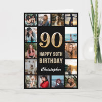 90e Happy Birthday Black en Gold Photo Collage