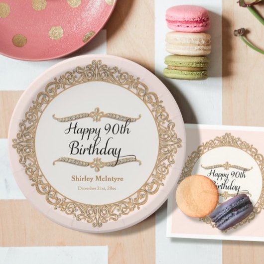 90e Happy Birthday Party Celebration Round Decor Papieren Bordje