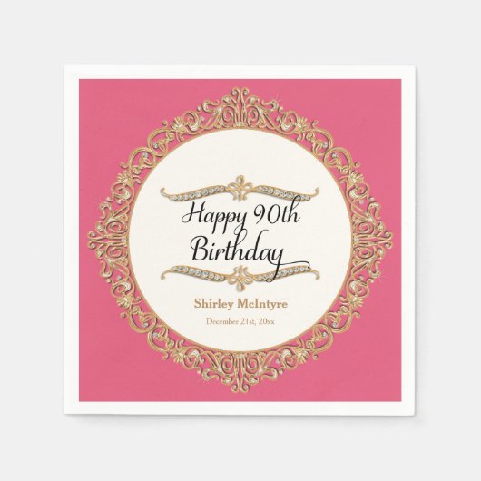 90e Happy Birthday Party Celebration Round Decor Servet (Voorkant)