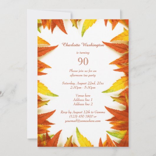 90e herfst van de Birthday-partij Kaart (Achterkant)