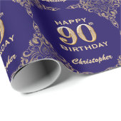 90e marinenblauw en goudglitter-Lijst Cadeaupapier (Rol Hoek)