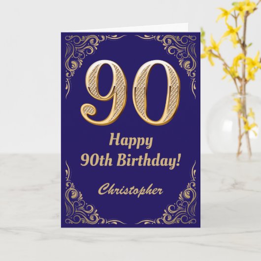 90e marinenblauw en goudglitter-Lijst Kaart (Gele Bloem)