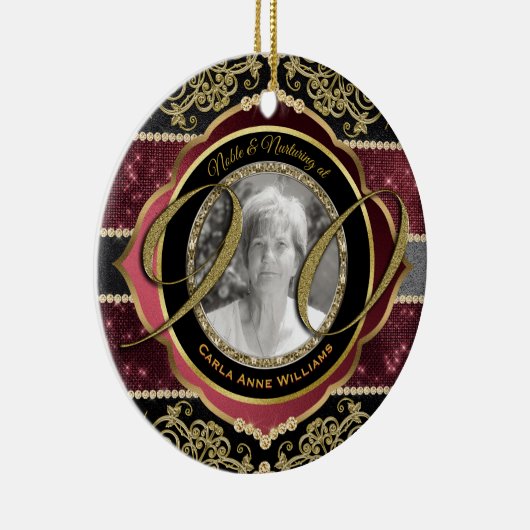 90e Ninetieth Gold Ruby Diamonds Foto Lijst Keramisch Ornament (Rechts)