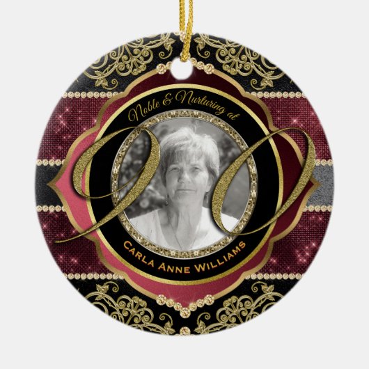 90e Ninetieth Gold Ruby Diamonds Foto Lijst Keramisch Ornament (Voorkant)