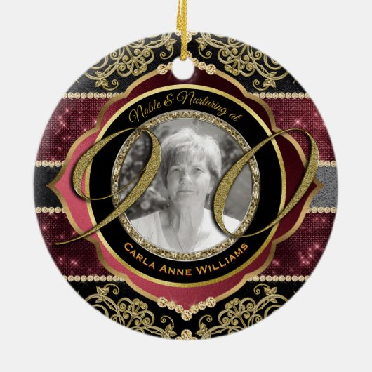 90e Ninetieth Gold Ruby Diamonds Foto Lijst Keramisch Ornament (Achterkant)