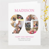 90e nummer Fotocollage Naam Roze Groet Kaart (Gele Bloem)