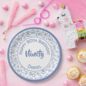 90e Partij Willekeurig Nummer Patroon Blauw/Wit Papieren Bordje (Feest)