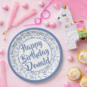 90e Partij Willekeurig Nummer Patroon Blauw/Wit Papieren Bordje (Feest)