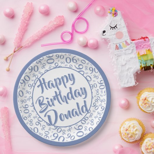 90e Partij Willekeurig Nummer Patroon Blauw/Wit Papieren Bordje (Feest)
