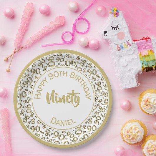 90e Partij Willekeurig Nummer Patroon Goud/Wit Papieren Bordje (Feest)