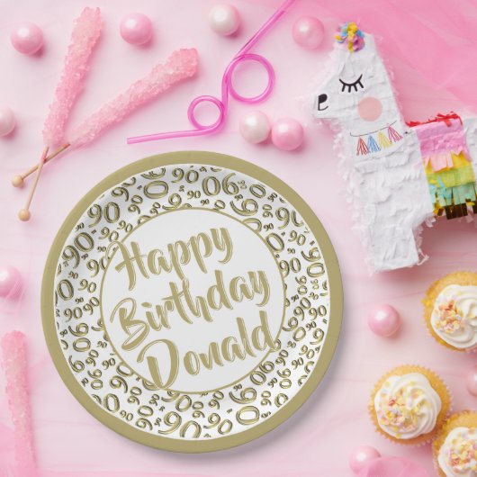 90e Partij Willekeurig Nummer Patroon Goud/Wit Papieren Bordje (Feest)