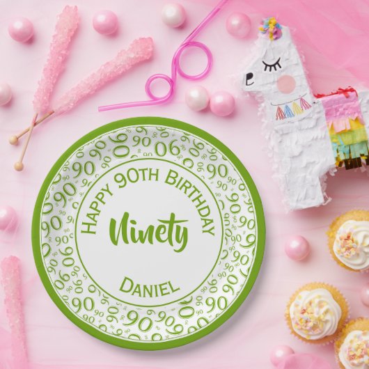 90e Partij Willekeurig Nummer Patroon Groen/Wit Papieren Bordje (Feest)