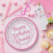 90e partij Willekeurig Nummer Patroon Roze/Wit Papieren Bordje (Feest)