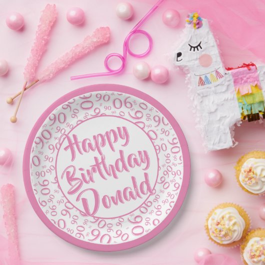 90e partij Willekeurig Nummer Patroon Roze/Wit Papieren Bordje (Feest)