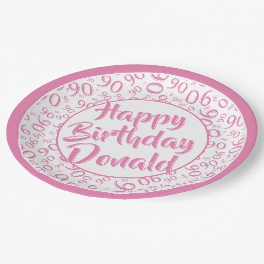 90e partij Willekeurig Nummer Patroon Roze/Wit Papieren Bordje (Gekanteld)