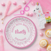 90e partij Willekeurig Nummer Patroon Roze/Wit Papieren Bordje (Feest)