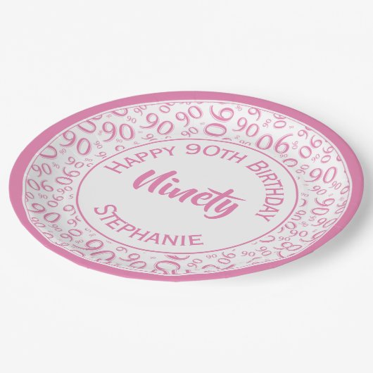 90e partij Willekeurig Nummer Patroon Roze/Wit Papieren Bordje (Gekanteld)