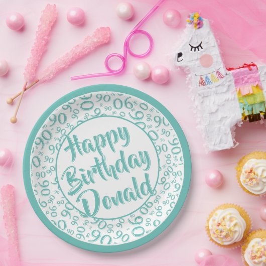 90e Partij Willekeurig Nummerpatroon Blauwgroen/Wi Papieren Bordje (Feest)