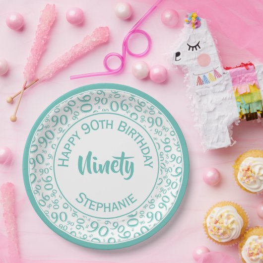 90e Partij Willekeurig Nummerpatroon Blauwgroen/Wi Papieren Bordje (Feest)