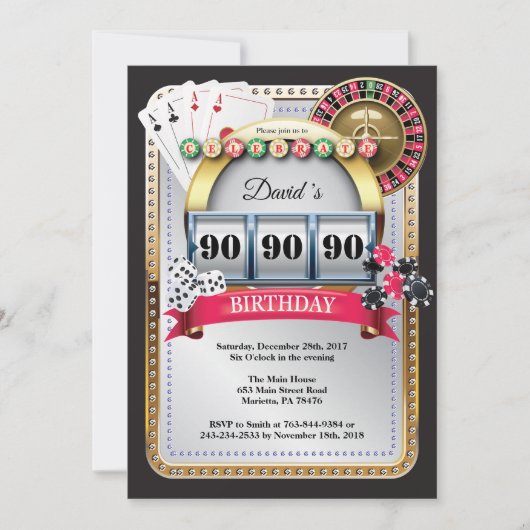 90e pokerspelkaart Casino Birthday Uitnodiging (Voorkant)
