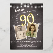 90e  Retro Foto negentig Verrassingsdag Folie Uitnodiging (Voorkant)